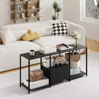 Mueble de TV de Metal y Tela con Estantes Abiertos y Cajón, Centro de Entretenimiento Moderno
