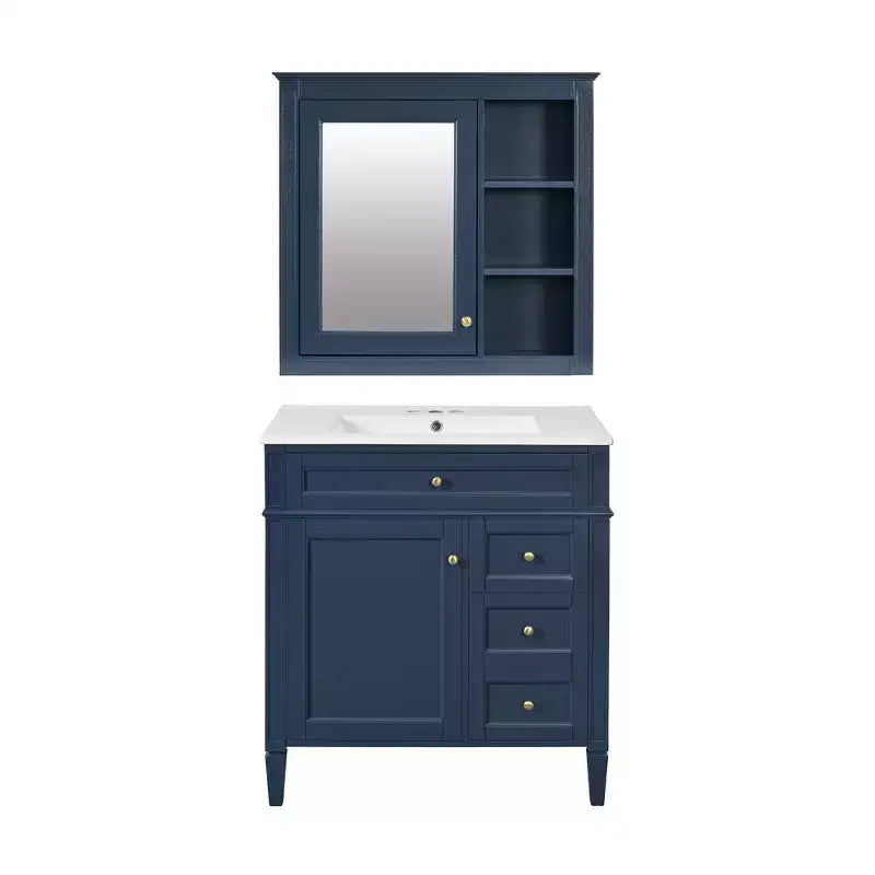 Tocador de baño de 30 pulgadas con lavabo, mueble de baño con cajones y espejo, armario con espejo para baño