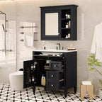 Tocador de baño de 30 pulgadas con lavabo, mueble de baño con cajones y espejo, armario con espejo para baño