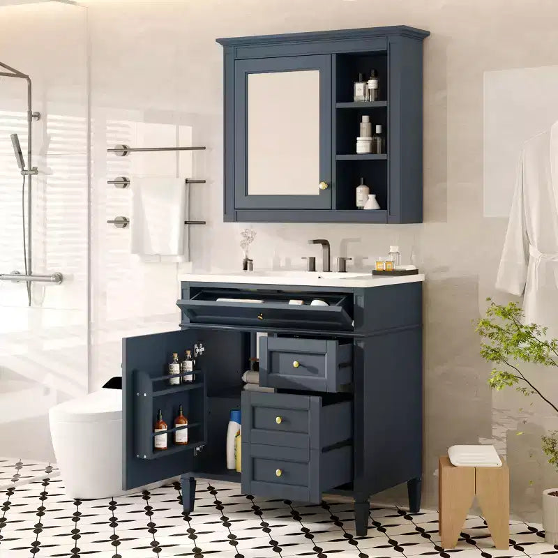 Tocador de baño de 30 pulgadas con lavabo, mueble de baño con cajones y espejo, armario con espejo para baño