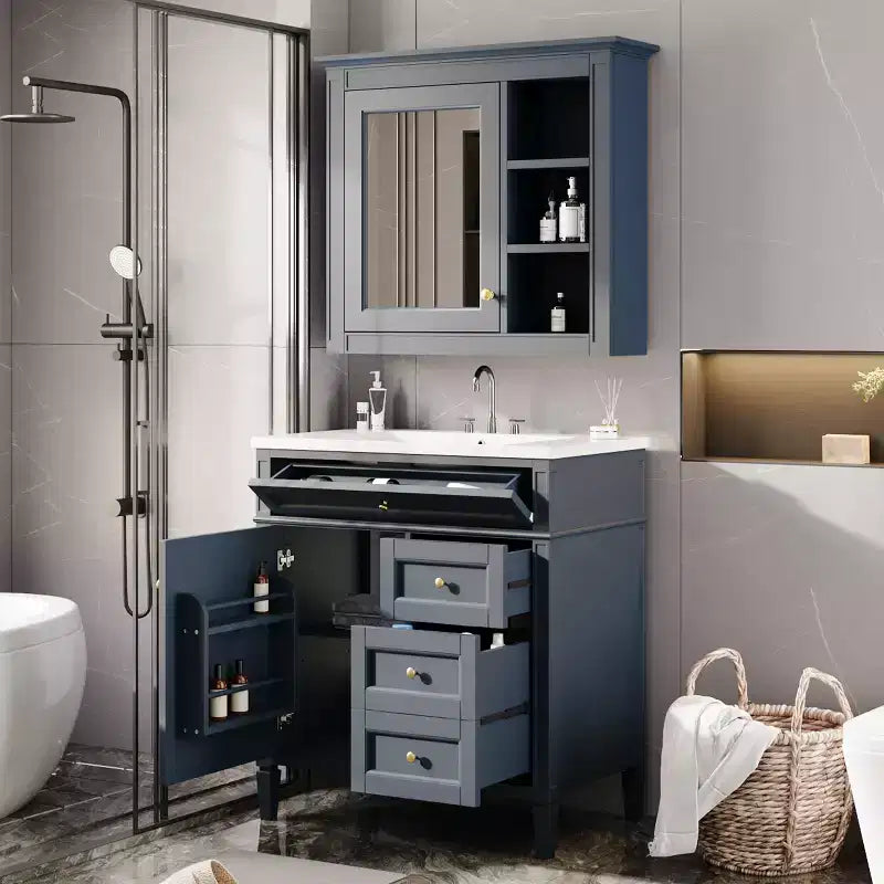 Tocador de baño de 30 pulgadas con lavabo, mueble de baño con cajones y espejo, armario con espejo para baño