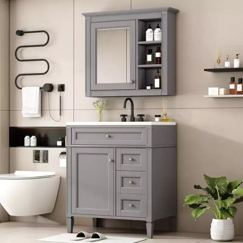 Tocador de baño de 30 pulgadas con lavabo, mueble de baño con cajones y espejo, armario con espejo para baño