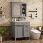 Tocador de baño de 30 pulgadas con lavabo, mueble de baño con cajones y espejo, armario con espejo para baño