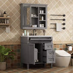 Tocador de baño de 30 pulgadas con lavabo, mueble de baño con cajones y espejo, armario con espejo para baño