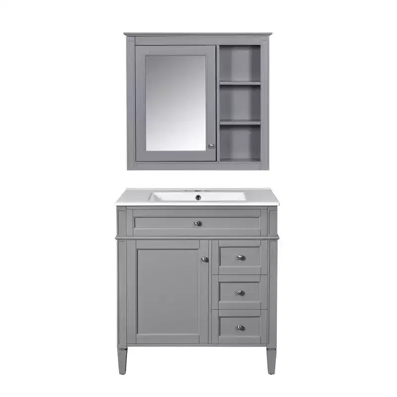 Tocador de baño de 30 pulgadas con lavabo, mueble de baño con cajones y espejo, armario con espejo para baño