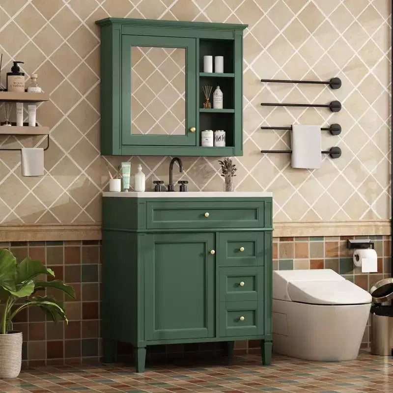 Tocador de baño de 30 pulgadas con lavabo, mueble de baño con cajones y espejo, armario con espejo para baño