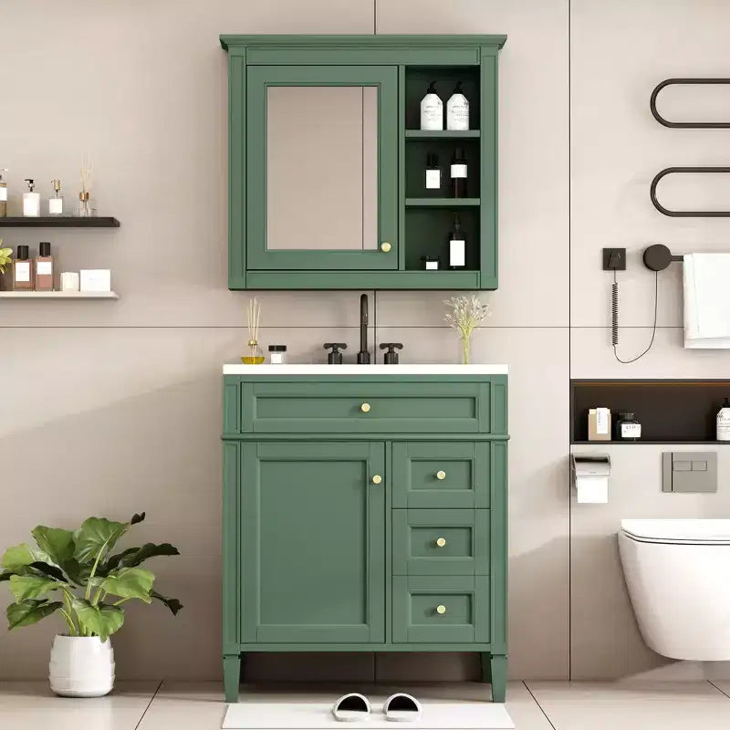 Tocador de baño de 30 pulgadas con lavabo, mueble de baño con cajones y espejo, armario con espejo para baño