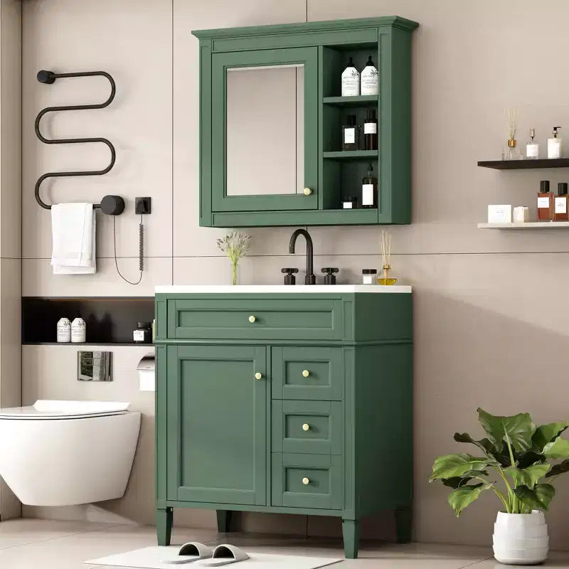 Tocador de baño de 30 pulgadas con lavabo, mueble de baño con cajones y espejo, armario con espejo para baño