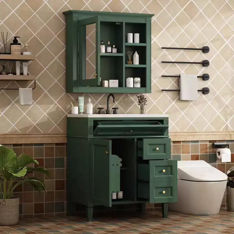 Tocador de baño de 30 pulgadas con lavabo, mueble de baño con cajones y espejo, armario con espejo para baño