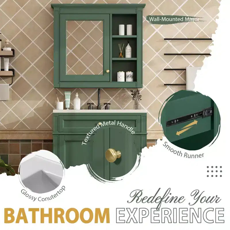 Tocador de baño de 30 pulgadas con lavabo, mueble de baño con cajones y espejo, armario con espejo para baño