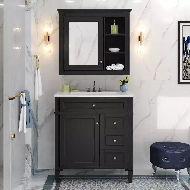 Tocador de baño de 30 pulgadas con lavabo, mueble de baño con cajones y espejo, armario con espejo para baño