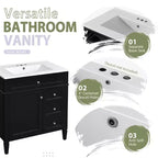 Tocador de baño de 30 pulgadas con lavabo, mueble de baño con cajones y espejo, armario con espejo para baño