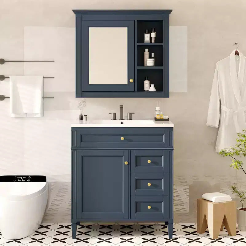 Tocador de baño de 30 pulgadas con lavabo, mueble de baño con cajones y espejo, armario con espejo para baño
