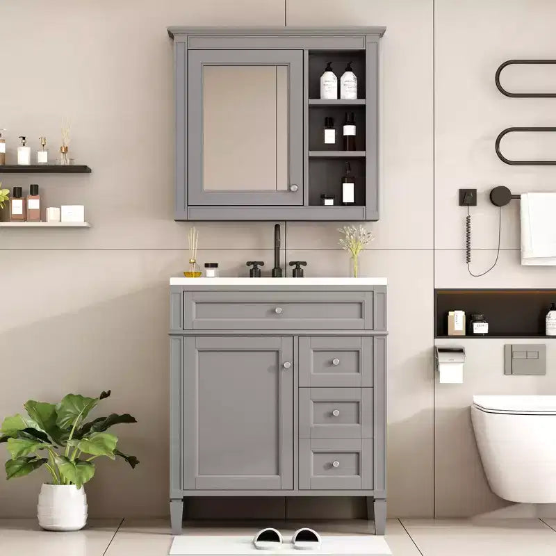 Tocador de baño de 30 pulgadas con lavabo, mueble de baño con cajones y espejo, armario con espejo para baño