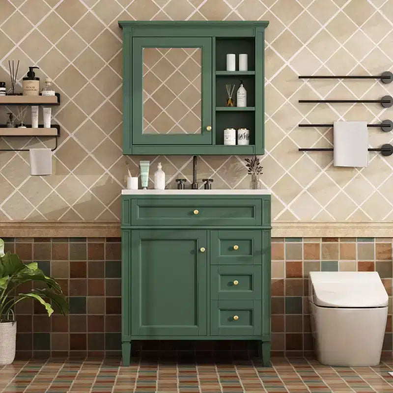 Tocador de baño de 30 pulgadas con lavabo, mueble de baño con cajones y espejo, armario con espejo para baño