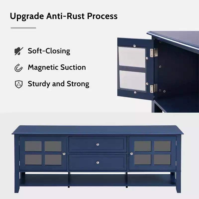 Mueble para TV Mid-Century con 2 puertas de cristal y 2 cajones, centro de entretenimiento para televisores de hasta 60"