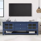 Mueble para TV Mid-Century con 2 puertas de cristal y 2 cajones, centro de entretenimiento para televisores de hasta 60"