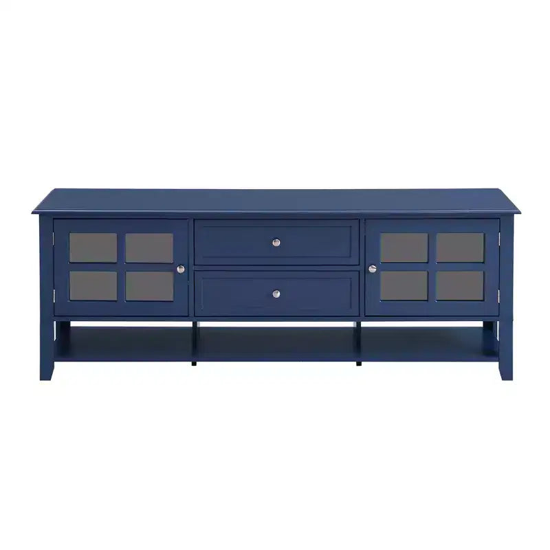 Mueble para TV Mid-Century con 2 puertas de cristal y 2 cajones, centro de entretenimiento para televisores de hasta 60"
