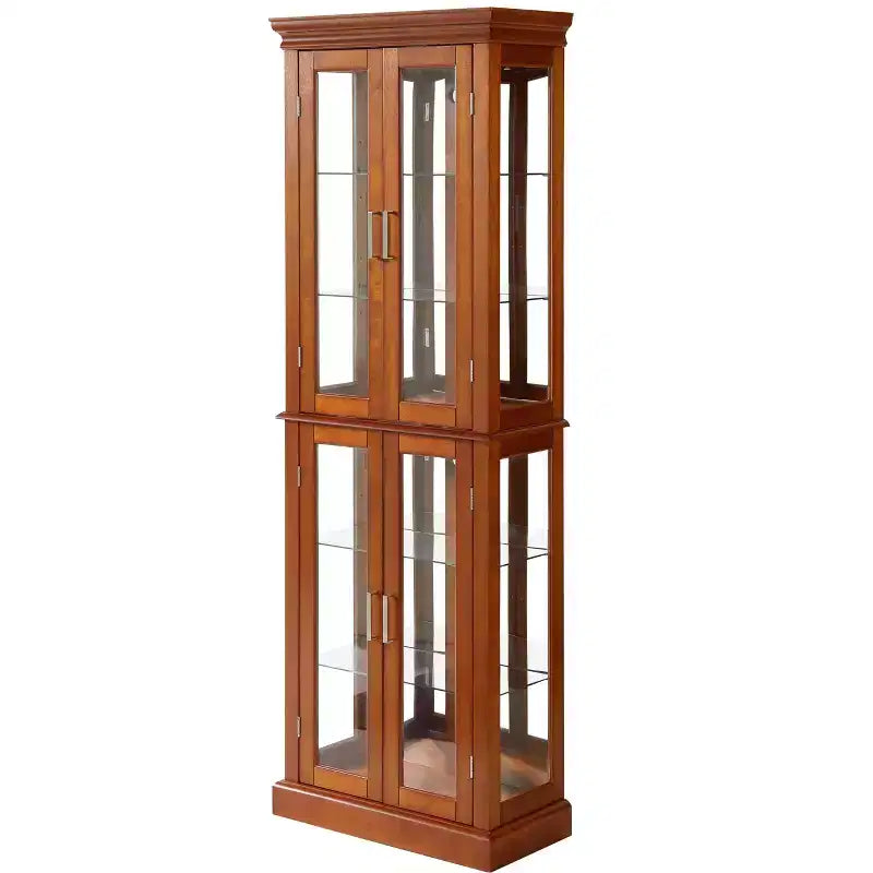 Vitrina esquinera iluminada de 70", 6 estantes de cristal ajustables, vitrina de almacenamiento de madera de ingeniería para sala de estar, vitrina alta