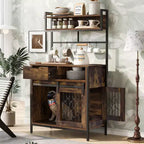 Mueble Jaula para Perros de 31.5 Pulgadas con Cajones y Estación de Carga, Perrera Interior de Doble Puerta con Almacenamiento, Marrón Rústico