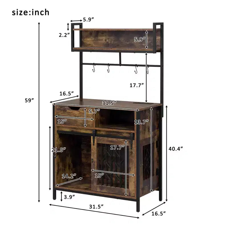 Mueble Jaula para Perros de 31.5 Pulgadas con Cajones y Estación de Carga, Perrera Interior de Doble Puerta con Almacenamiento, Marrón Rústico