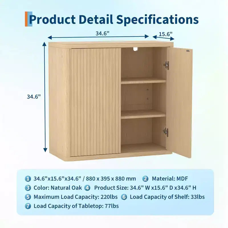 Gabinete bufé de 3 niveles con estantes ajustables y puertas estriadas, almacenamiento de cocina con capacidad de 100 kg