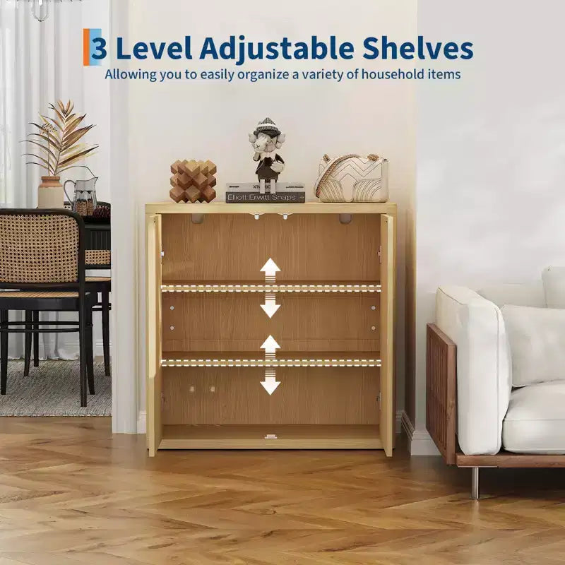 Gabinete bufé de 3 niveles con estantes ajustables y puertas estriadas, almacenamiento de cocina con capacidad de 100 kg