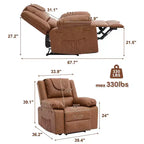 Sillón Reclinable de Masaje Extra Grande para Adultos, Sofá Individual de Piel Sintética con Calefacción y Vibración, Bolsillo Lateral, Sofá Reclinable (Marrón)