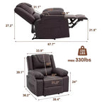 Sillón Reclinable de Masaje Extra Grande para Adultos, Sofá Individual de Piel Sintética con Calefacción y Vibración, Bolsillo Lateral, Sofá Reclinable (Marrón)