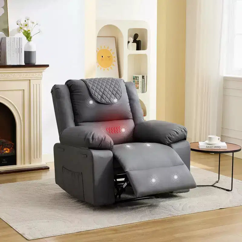Sillón Reclinable de Masaje Extra Grande para Adultos, Sofá Individual de Piel Sintética con Calefacción y Vibración, Bolsillo Lateral, Sofá Reclinable (Marrón)