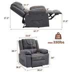 Sillón Reclinable de Masaje Extra Grande para Adultos, Sofá Individual de Piel Sintética con Calefacción y Vibración, Bolsillo Lateral, Sofá Reclinable (Marrón)