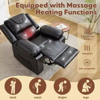 Sillón Reclinable de Masaje Extra Grande para Adultos, Sofá Individual de Piel Sintética con Calefacción y Vibración, Bolsillo Lateral, Sofá Reclinable (Marrón)