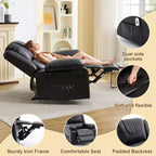 Sillón Reclinable de Masaje Extra Grande para Adultos, Sofá Individual de Piel Sintética con Calefacción y Vibración, Bolsillo Lateral, Sofá Reclinable (Marrón)