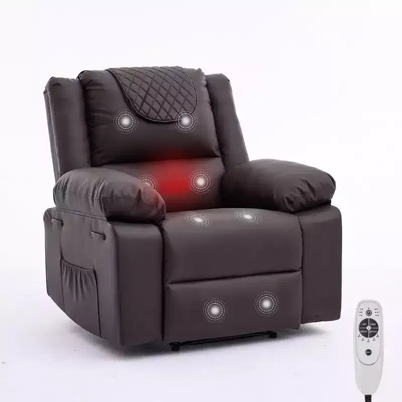 Sillón Reclinable de Masaje Extra Grande para Adultos, Sofá Individual de Piel Sintética con Calefacción y Vibración, Bolsillo Lateral, Sofá Reclinable (Marrón)
