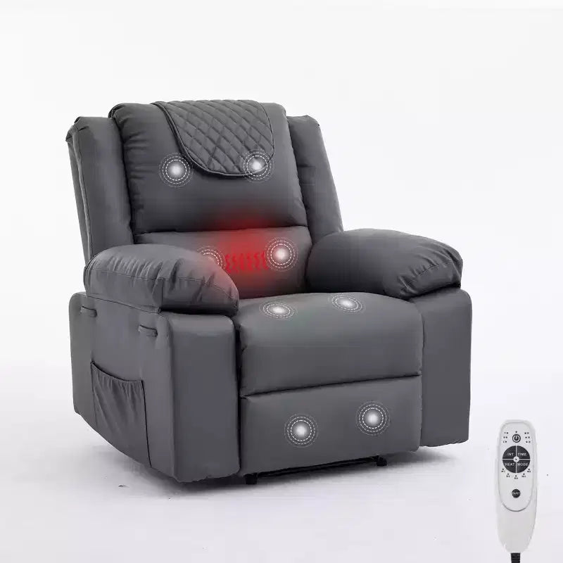 Sillón Reclinable de Masaje Extra Grande para Adultos, Sofá Individual de Piel Sintética con Calefacción y Vibración, Bolsillo Lateral, Sofá Reclinable (Marrón)